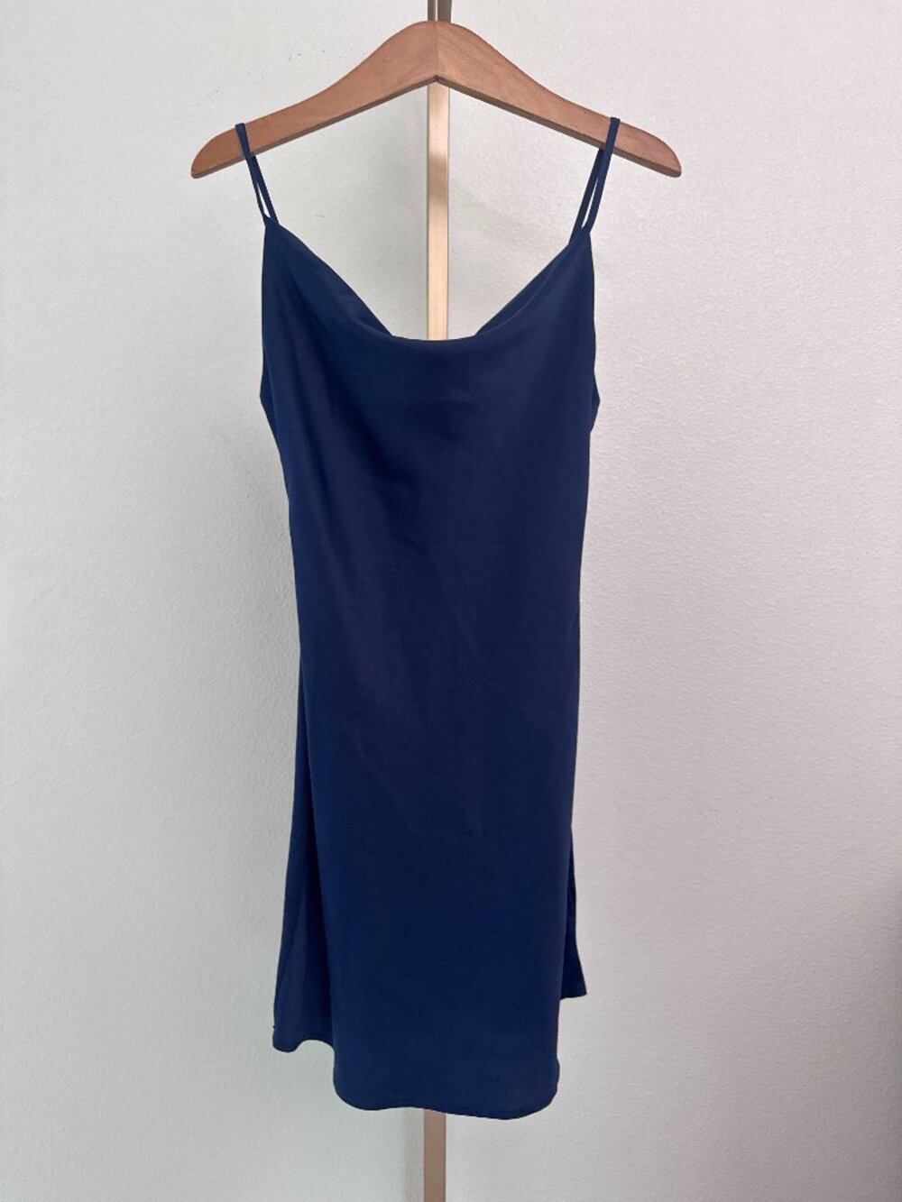 UO Mallory Cowl Slip Dress XS Navy Blue Satin Slip Dress Minimal Chic